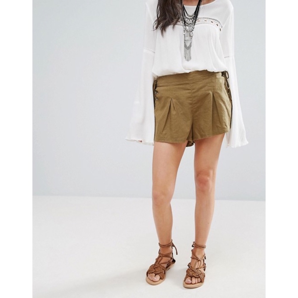 Free People lace up cargo high rise shorts Boho